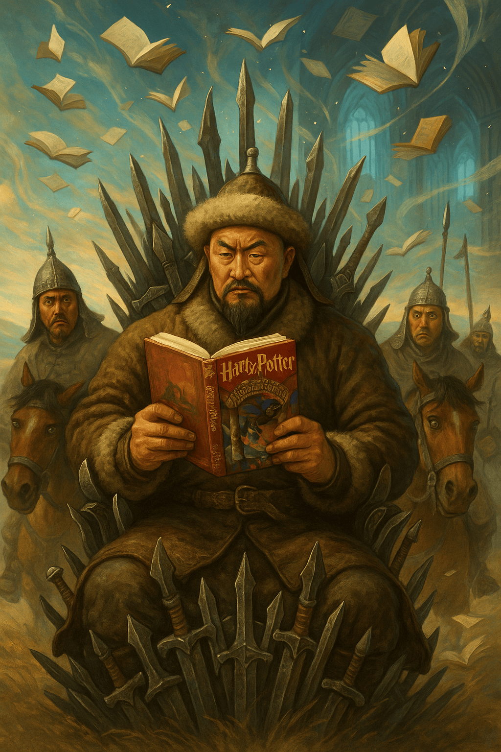 Chinngis Khan reading Harry Potter